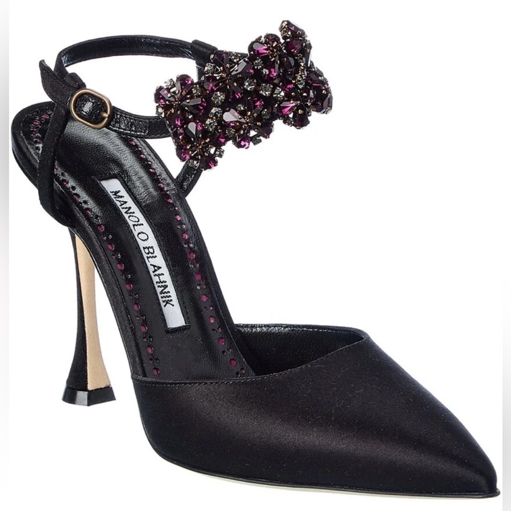 Manolo Blahnik Mabina 105 Satin Pump In Black Satin NWT